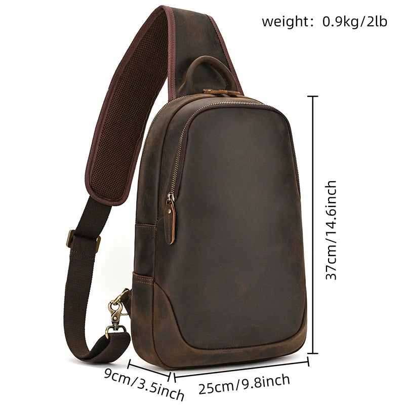 Large Genuine Leather Chest Bag /  Shoulder Backpack  for Men