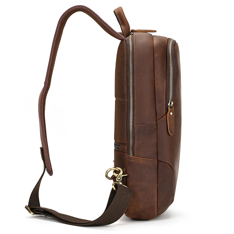 Large Genuine Leather Chest Bag /  Shoulder Backpack  for Men