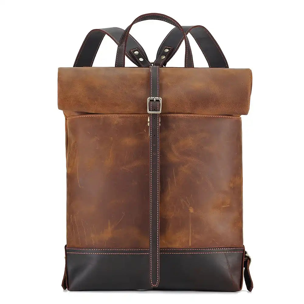 Stylish and durable brown leather backpack with adjustable straps, soft handle and elegant buckle, variant.