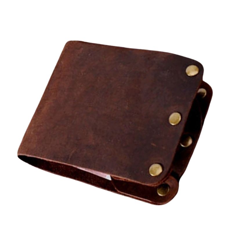 Coffee brown leather wallet with metal details, ideal for organization and style, front view. 