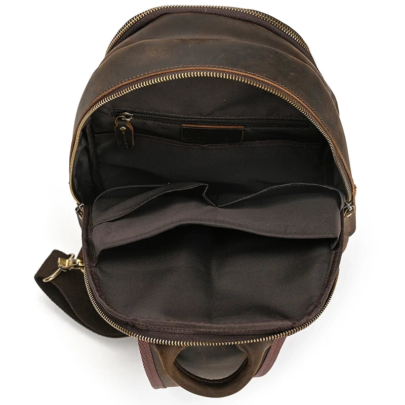 interior of a leather bag showing  organized interior pockets and compartments.