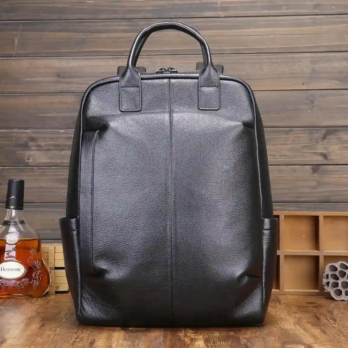 High-quality leather backpack showcasing a modern look and durability - front view.