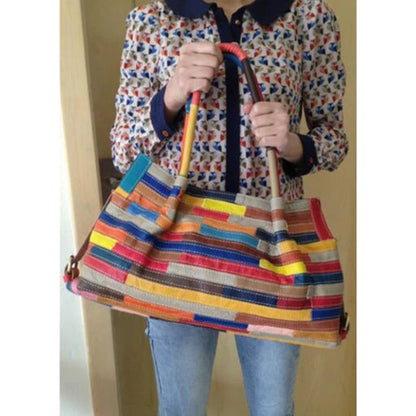 Large Colorful Patchwork Retro Women's Leather Tote Bag