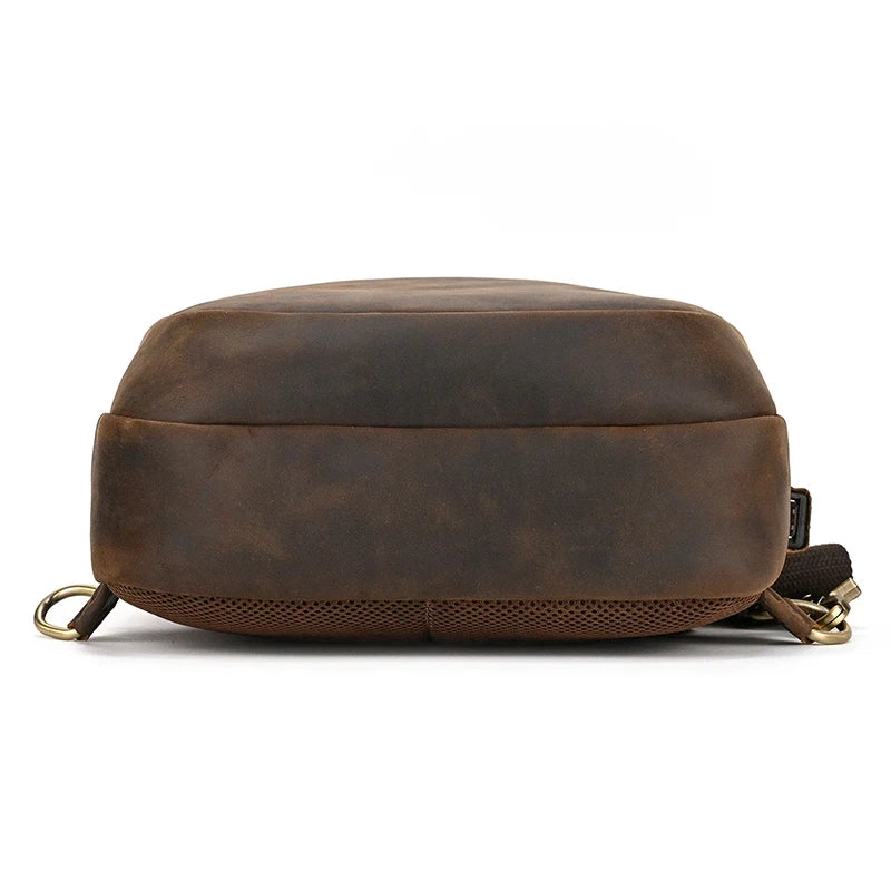 bottom view of a leather bag showcasing material quality.