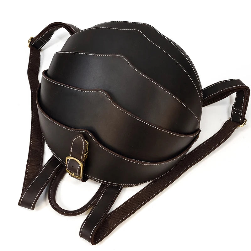 Stylish black vintage leather backpack with wavy design - top view