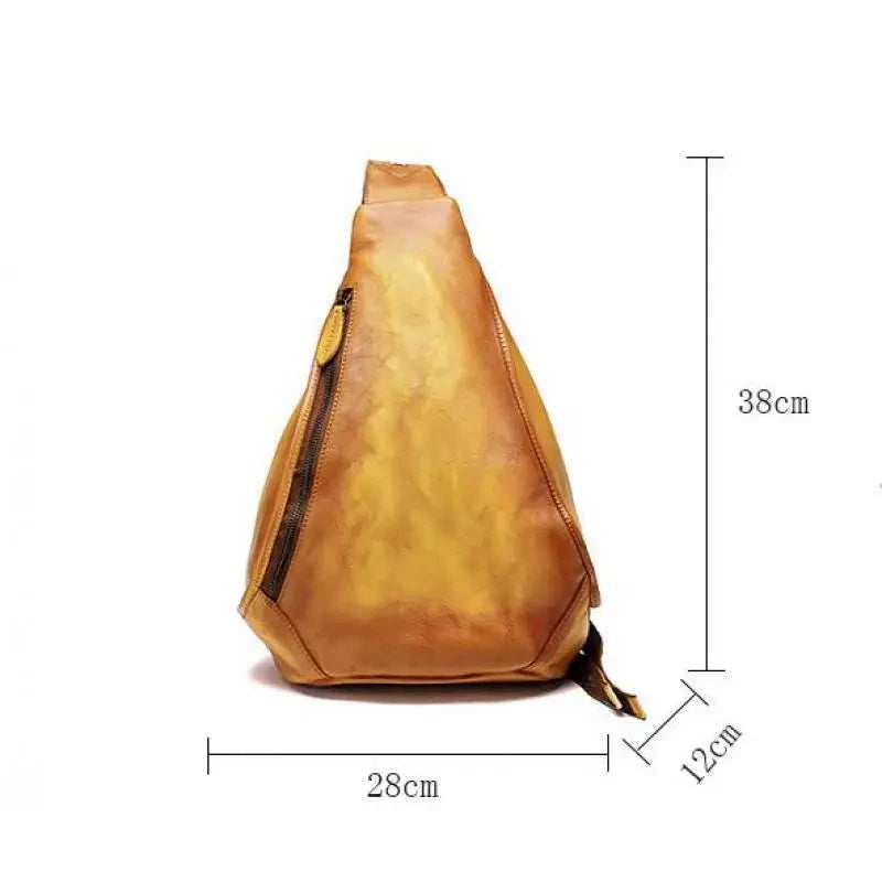 Front view of a stylish leather shoulder bag with dimensions 38cm x 28cm x 12cm.